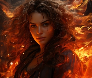 Rozwiane, Grafika, Płomienie, Włosy, Kobieta