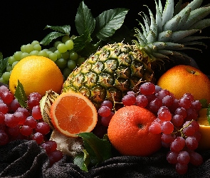 Pomarańcze, Grafika AI, Owoce, Winogrono, Ananas