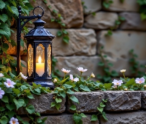 Ściana, Lampa, Kwiaty, Biało-różowe, Murowana