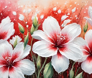 Kwiaty, Grafika, Biało-czerwone