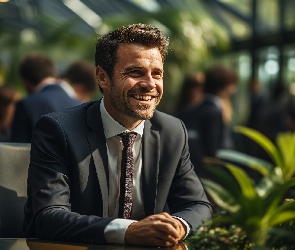 Stolik, Garnitur, Uśmiechnięty, Mężczyzna