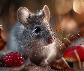 AI, Grafika, Malina, Myszka, Grzyb, Liście