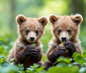 Dwa, AI, Liście, Niedźwiadki, Niedźwiedzie brunatne