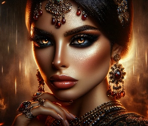 Biżuteria, Makijaż, Grafika, Kobieta