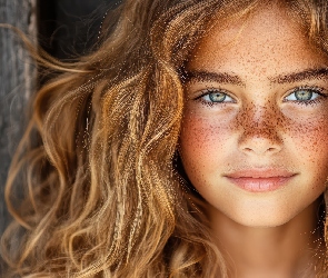 Długowłosa, Piegi, Uśmiech, Blondynka, Dziewczyna