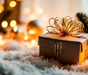 Grafika AI, Świerk, Prezent, Światełka