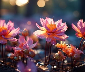 Grafika, Kwiaty, Kolorowe, Rozświetlone