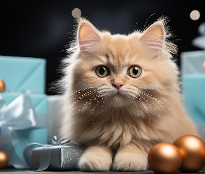 Mały, Bombki, Prezenty, Kot, Biszkoptowy