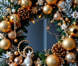 Dekoracja, Ozdoby, Wianek, Grafika AI, Szyszki, Boże Narodzenie, Bombki