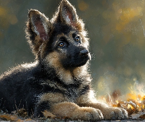 Grafika AI, Pies, Owczarek niemiecki, Szczeniak