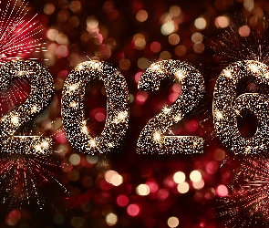 Cyfry, Grafika AI, Fajerwerki, 2026, Złote