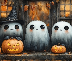 Trzy, Dom, Dynie, Duchy, Halloween