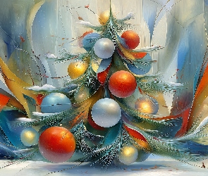 Grafika AI, Boże Narodzenie, Choinka, Bombki