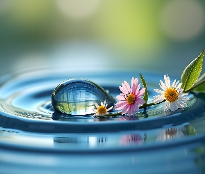 Grafika AI, Woda, Kropla, Kwiaty