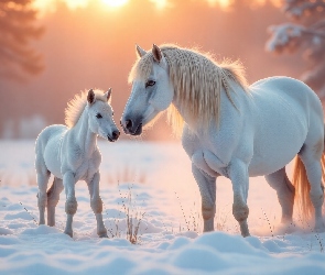 Grafika AI, Zima, Konie, Źrebak