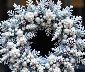 Gałązki, Szyszki, Ośnieżony, Grafika AI, Wieniec, Boże Narodzenie, Biały