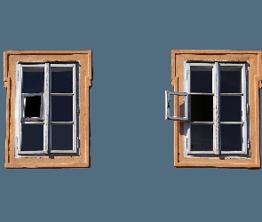 Ściana, Niebieska, Okna, Dom