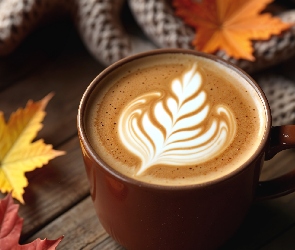 Liście, Szal, Filiżanka, Kawa