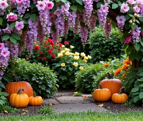 Grafika AI, Kwiaty, Dynie, Ogród