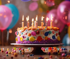 Świeczki, Grafika, Urodziny, Balony, Tort