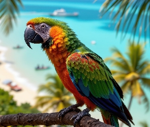 Grafika, Gałąź, Ara, Papuga
