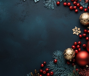 Kompozycja, Boże Narodzenie, Bombki, Kolorowe, Gałązki, Śnieżynki