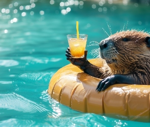 Woda, Grafika AI, Napój, Koło ratunkowe, Bóbr