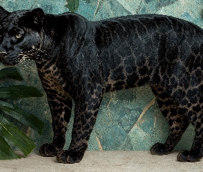 Liście, Zielone, Czarny, Lampart