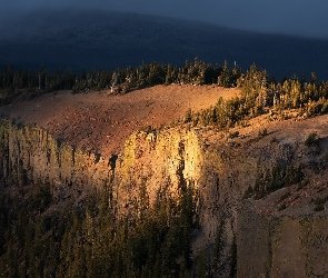 Drzewa, Rozświetlone, Góry, Skały