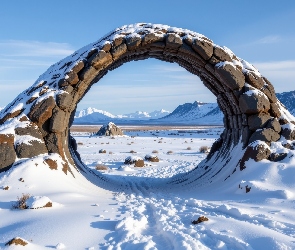 Kamienny, Góry, Ośnieżone, Łuk, Zima
