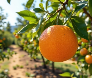 Grafika, Liście, Pomarańcza, Gałązka