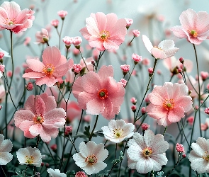 Grafika, Białe, Kwiaty, Różowe