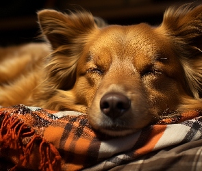 Śpiący, Grafika AI, Koc, Pies, Brązowy