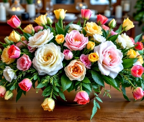 Kwiaty, Grafika AI, Blat, Róże, Bukiet