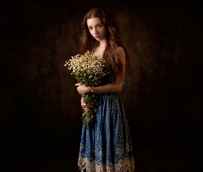 Długie, Rumiany, Bukiet, Włosy, Dziewczyna