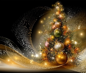 Grafika AI, Smugi, Choinka, Boże Narodzenie, Kolorowe, Bombki