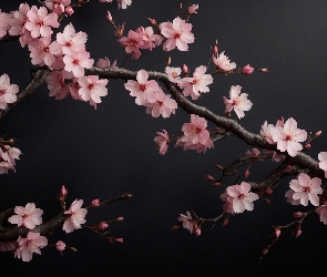 Rozkwitnięte, Drzewo owocowe, Gałązki, Kwiaty, Różowe