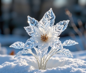 Gałązki, Śnieg, Oszroniony, Kwiat