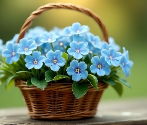Grfika, Koszyk, Niebieskie, Kwiaty