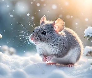 Mysz, Grafika, Zima, Śnieg, Szara