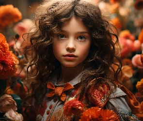 Pomarańczowe, Kwiaty, Dziewczynka