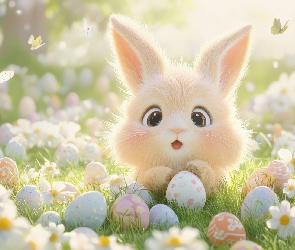 Królik, Światło, Trawa, Pisanki, Wielkanoc