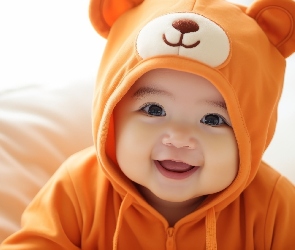 Ubranie, Pomarańczowe, Dziecko, Uśmiech