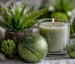 Bombki, Świąteczna, Grafika AI, Paproć, Świeca