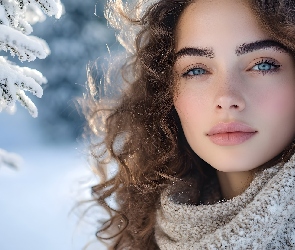 Szatynka, Gałęzie, Zima, Szalik, Kobieta