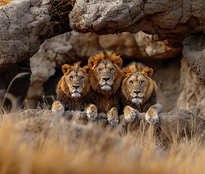 Grafika AI, Skały, Trzy, Lwy