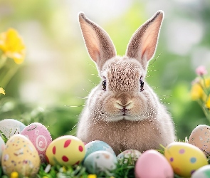 Królik, Kwiaty, Grafika, Pisanki, Wielkanoc