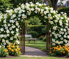 Liście, Kwiaty, Łuk, Białe