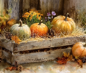 Grafika AI, Skrzynia, Dynia, Drewniana