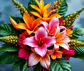 Grafika AI, Bukiet, Kwiaty, Liście